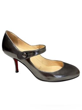 Red Bottom Leather Metallic Gunmetal Heels Pumps  35.5